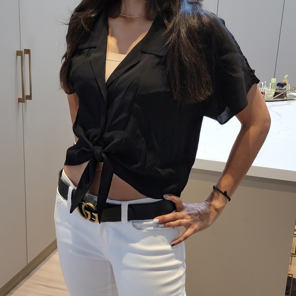 Trendy Cropped Front Tie Top